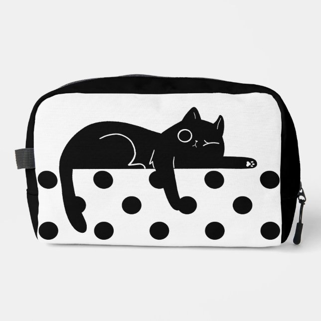 Sac de toilette à pois imprimés chat noir (Recto)