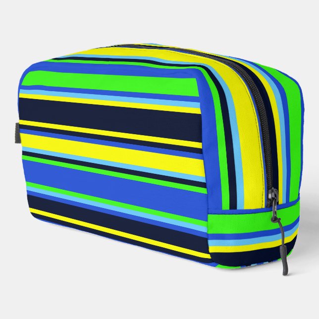 Sac de toilette à rayures bleu, citron vert et jau (Coin droit)