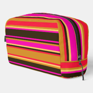 Sac de toilette à rayures or, rouge et magenta