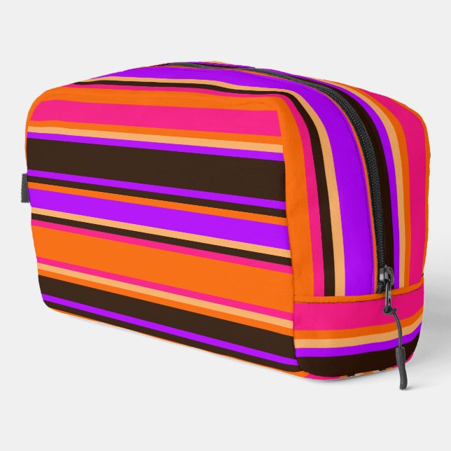 Sac de toilette à rayures orange, magenta et viole (Coin droit)