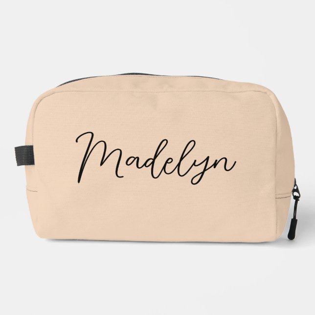 Sac de toilette beige à script moderne personnalis (Recto)