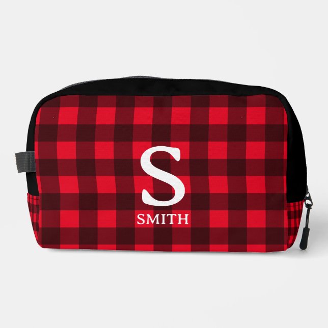 Sac de toilette motif à bison rouge plaid (Recto)