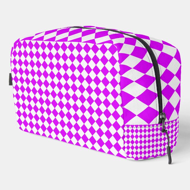 Sac de toilette Motif violet blanc Checker diamant (Coin droit)