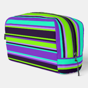 Sac de toilette rayé violet, aqua et chartreuse