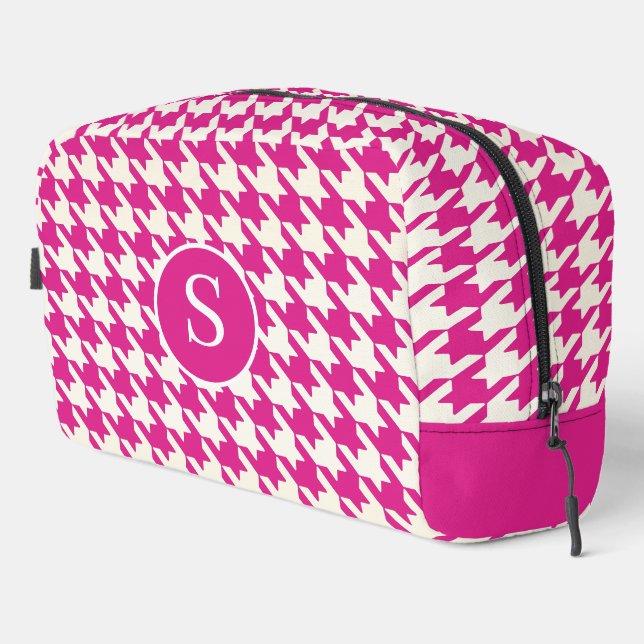Sac de toilette rose et blanc chaud Houndstooth (Coin droit)