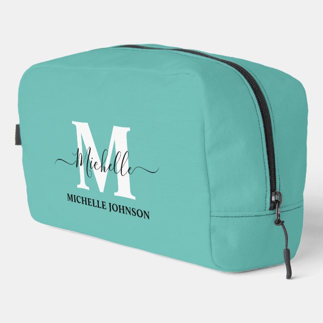 Sac de toilette Turquoise avec Monogramme (Coin droit)