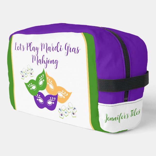 Sac de tuiles de Mahjong Mardi Gras nom vert or vi (Coin gauche)