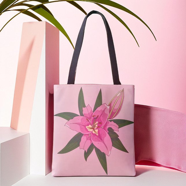 Sac d'épicerie Lily à floraison rose souple (Soft Pink Blooming Lily Grocery Bag)