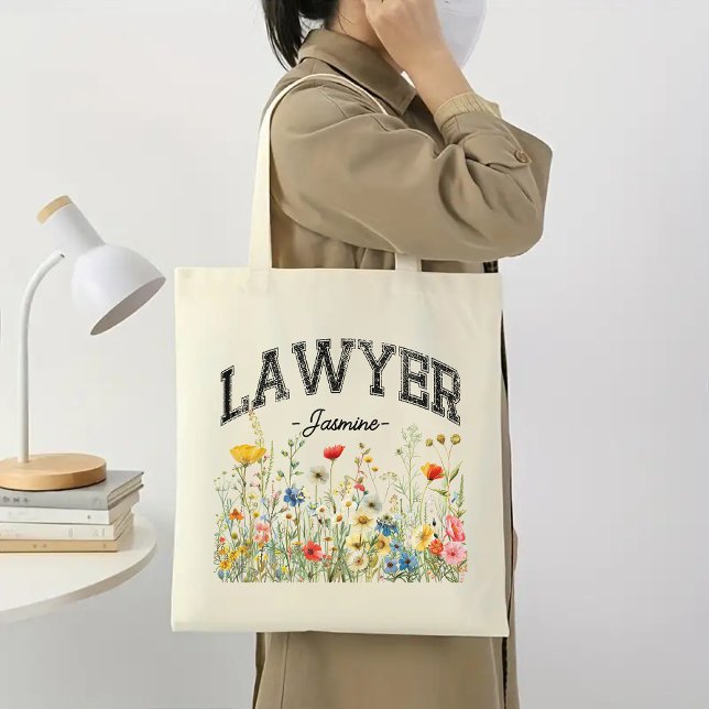 Sac d'études de droit sur mesure, cadeau pour avoc (personalized name tote, wildflowers lawyer bag, graduation gift for lawyer, law student gift, )