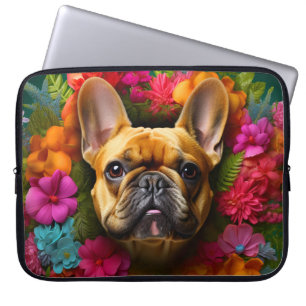 Sac d'ordinateur portable Bulldog avec fleurs vibr