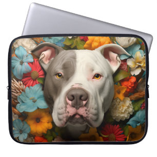 Sac d'ordinateur portable Chien Taureau avec Fleur