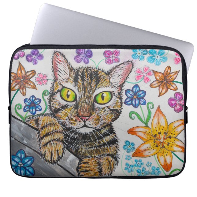 Sac électronique Chat tigré et fleurs (Devant)