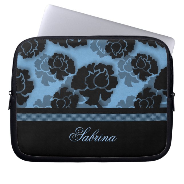 Sac électronique de décadence florale Grungy, Bleu (Devant)