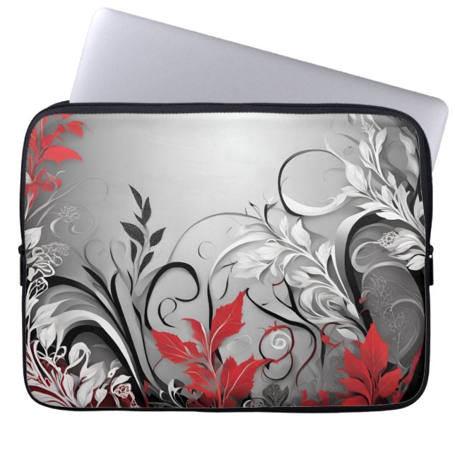 Sac électronique rouge noir et blanc à feuilles et (Devant)