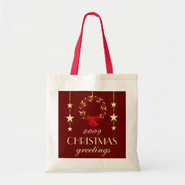 Sac élégant de cadeau de Noël - rouge et or (Devant)