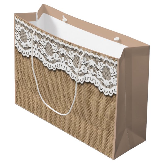 Sac en papier Russe Burlap et dentelle (Devant Angle)