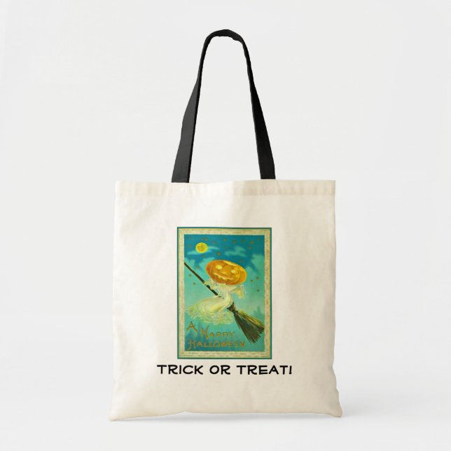 Sac en toile Joyeuse Sorcière sur Balai à l'effigi (Devant)