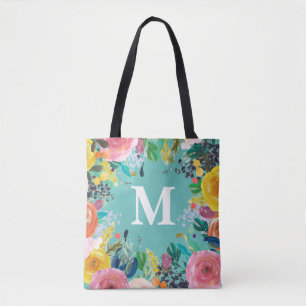 Sac en toile Monogramme personnalisé à la florale
