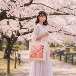 Sac en toile Montagne Lac Arbre Sakura Cerisier