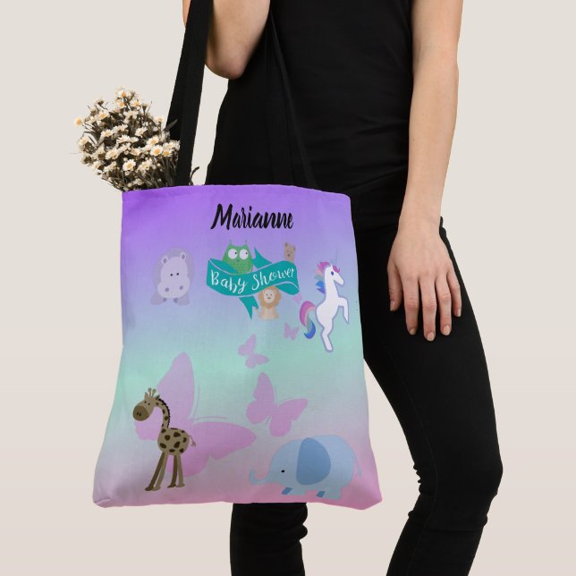 Sac en toile pour Baby Shower avec des créatures e (De près)