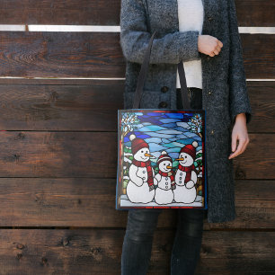 Sac famille de neige Faux vitrail