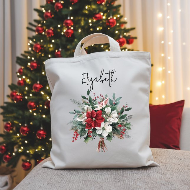 Sac floral de bouquet de Noël pour femmes ou collè (Christmas bouquet tote bag, Christmas floral tote for Women, bulk Christmas gift idea for coworker,)