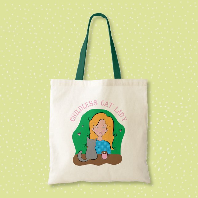 Sac fourre Dame Chaton sans Enfants Heureuse (Funny independent woman with cat tote bag .)