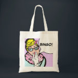 Sac fourre-tout à BINGO-TEST<br><div class="desc">BINGO-TEST ! BINGO-TEST ! Ce sac fourre-tout à BINGO-TEST inspiré par bande dessinée est sûr d'apporter un sourire au visage de n'importe quel amant de bingo-test. Les caractéristiques de conception une femme délicieusement originale avec les cheveux blonds empilés sur sa tête portant un arc rose, verres de chat-oeil, un collier...</div>