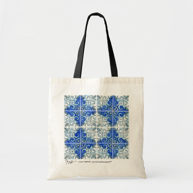 Sac fourre-tout à bleu d'art de tuile (Devant)