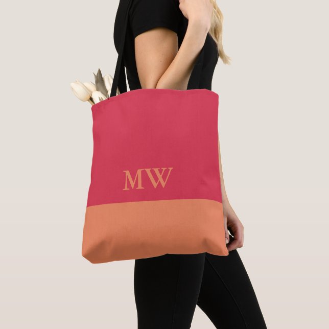 Sac fourre-tout à blocs de couleur monogramme Rose (De près)