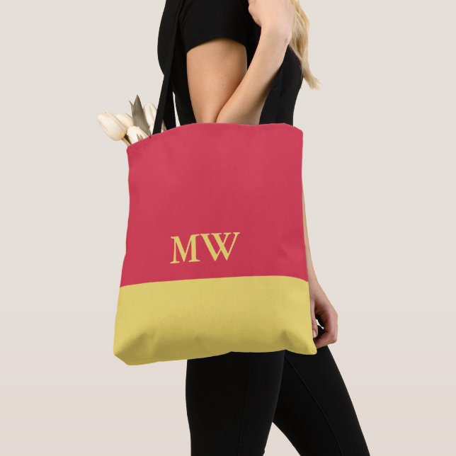 Sac fourre-tout à blocs de couleur monogramme rose (De près)