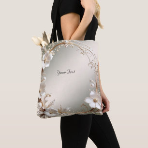 Sac fourre-tout à cadre floral blanc orné