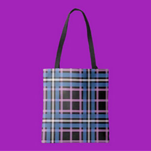 Sac fourre-tout à carreaux bleu foncé et lavande