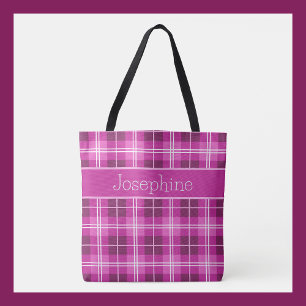 Sac fourre-tout à carreaux rose personnalisé avec