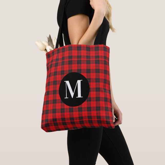 Sac fourre-tout à carreaux rouge monogramme (De près)