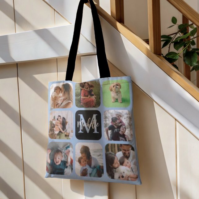 Sac fourre-tout à collage photo Monogram Blue 8 (Créateur téléchargé)