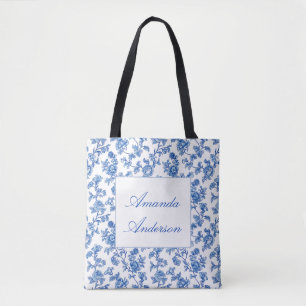 Sac fourre-tout à décor de chinoiserie bleu et bla