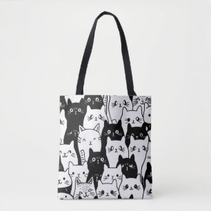 Sac fourre-tout à doodle de chat blanc et noir - é