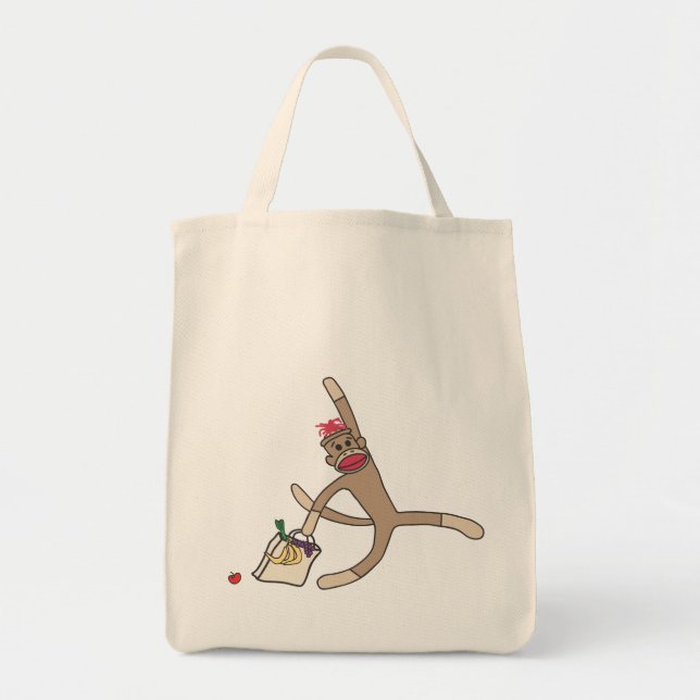Sac fourre-tout à épicerie de singe de chaussette (Devant)