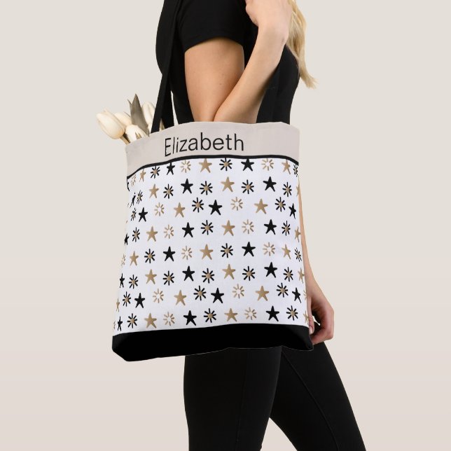 Sac fourre-tout à étoiles en or noir avec monogram (De près)