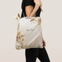 Sac fourre-tout à fleurs blanches et or
