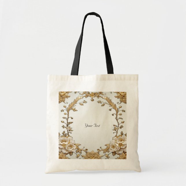 Sac fourre-tout à fleurs blanches ornées dorées (Devant)