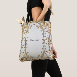 Sac fourre-tout à fleurs blanches ornées dorées
