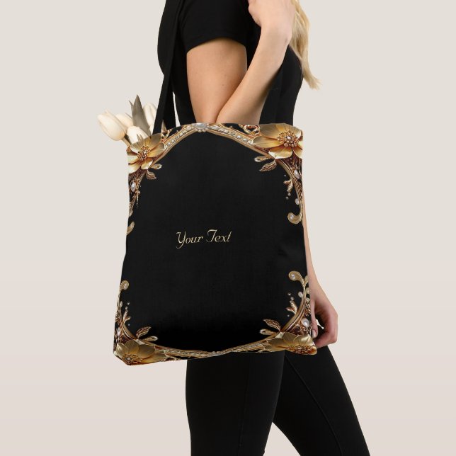 Sac fourre-tout à fleurs décoratives en or (De près)