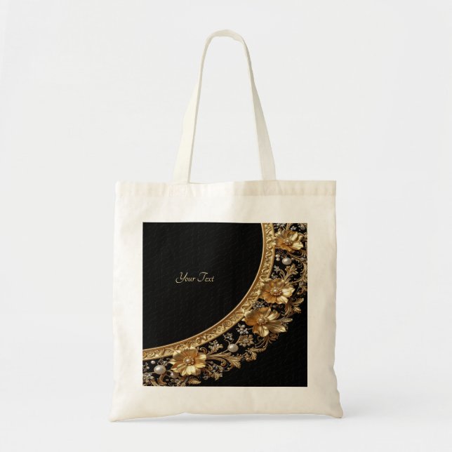 Sac fourre-tout à fleurs dorées ornées (Devant)