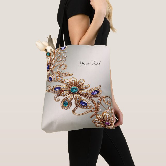 Sac fourre-tout à fleurs en bijoux dorés élégants (De près)