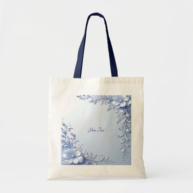 Sac fourre-tout à fleurs ornées bleues avec perles (Devant)