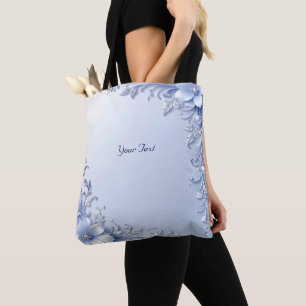 Sac fourre-tout à fleurs ornementales bleues avec
