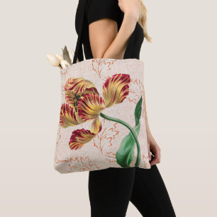 Sac fourre-tout à fleurs rouge et or de style vint