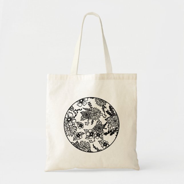 Sac fourre-tout à fleurs sauvages noir et blanc (Devant)